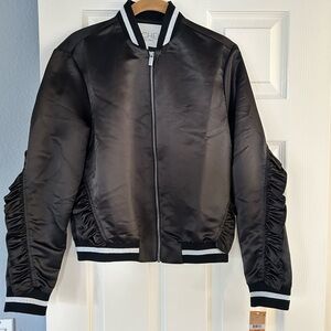 RACHEL Rachel Roy Black and Silver Bomber Jacket
